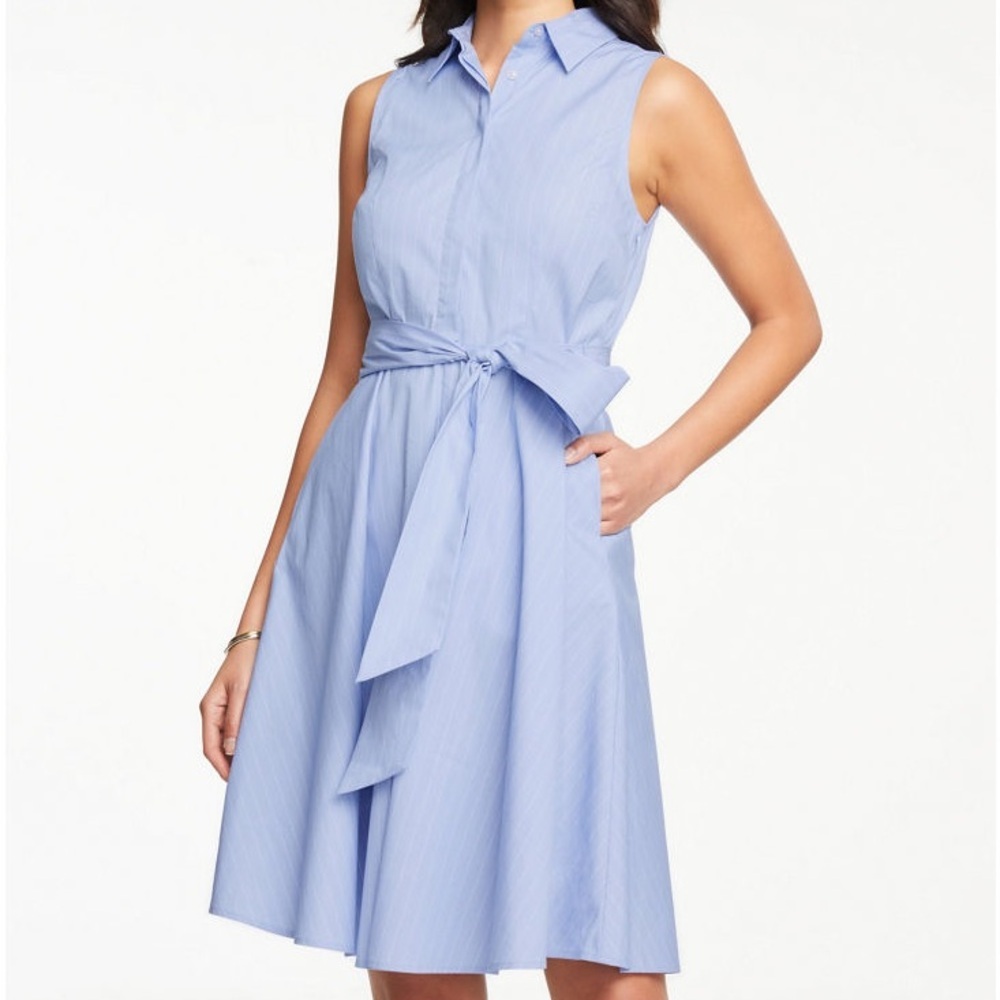 Ann Taylor Factory Sky Blue Midi Dress with Tie Waist | Size 0 | NWT - Picture 8 of 9